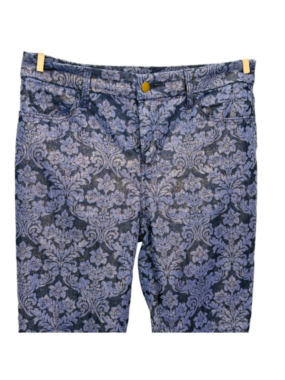 Chicos Girlfriend Slim Leg Ankle Jean Blue Floral Shimmer Stretch Size 0 | S | 4 - Picture 3 of 14